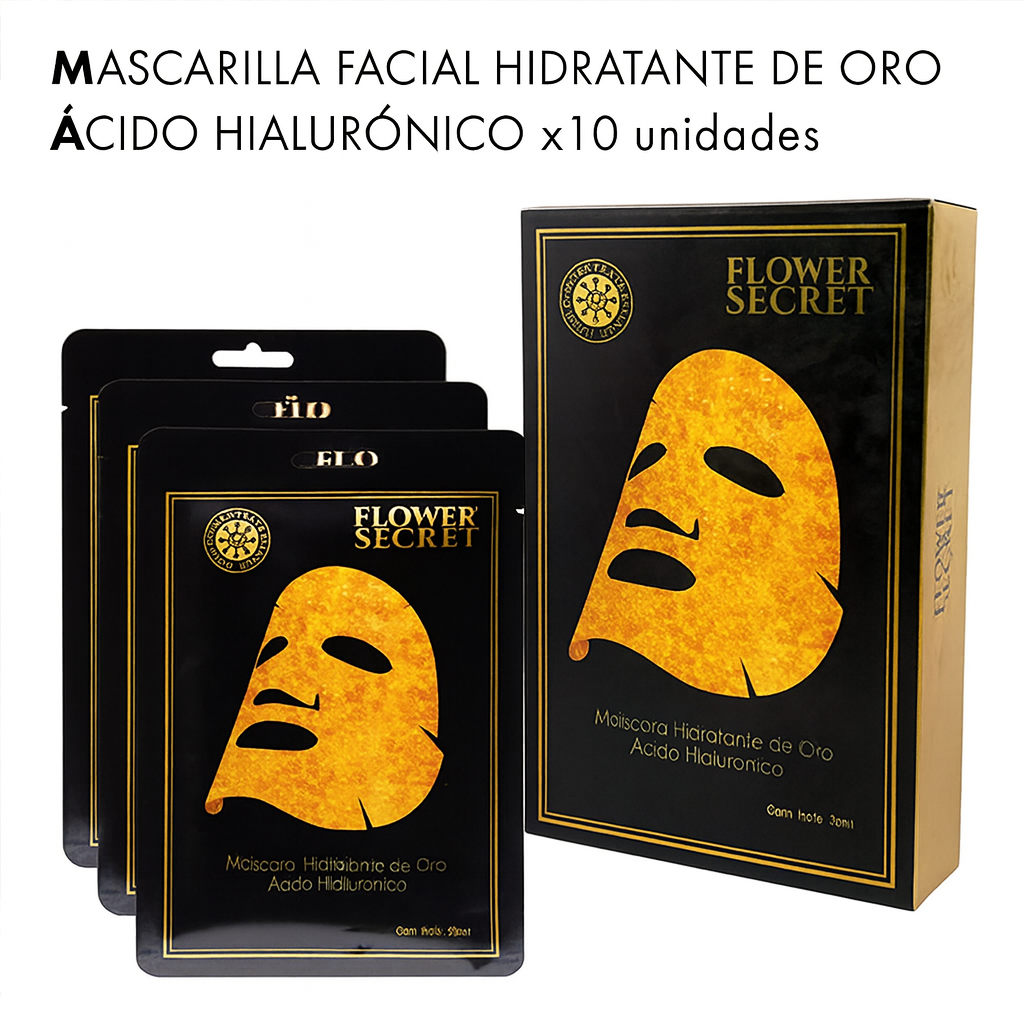 Mascarilla Facial Hidratante de Oro y Ácido Hialurónico (10 unidades)