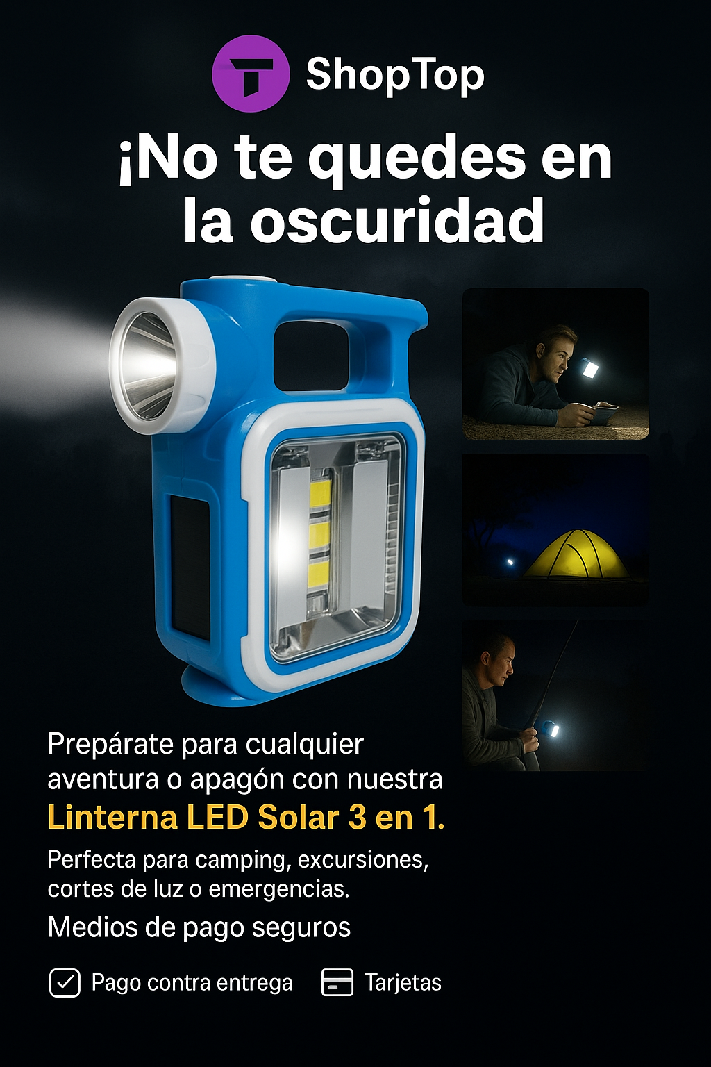 🔦 Linterna Led Solar Emergencia 3 En 1 – Multifuncional y Ecológica