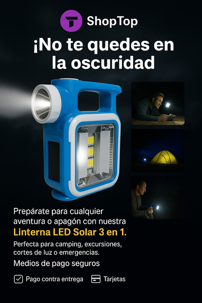 🔦 Linterna Led Solar Emergencia 3 En 1 – Multifuncional y Ecológica